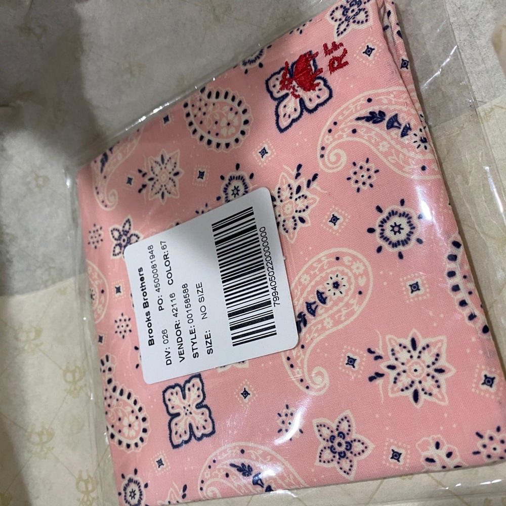 Brooks Brothers Paisley Cotton Pink Pocket Square